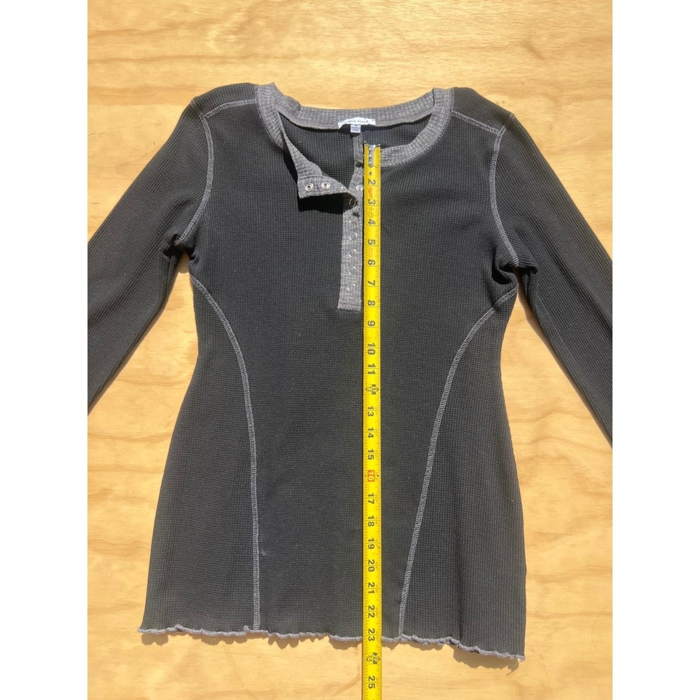 White Birch Womens Waffle Knit Henley Top Charcoal Black Long Sleeve Medium - Picture 2 of 7
